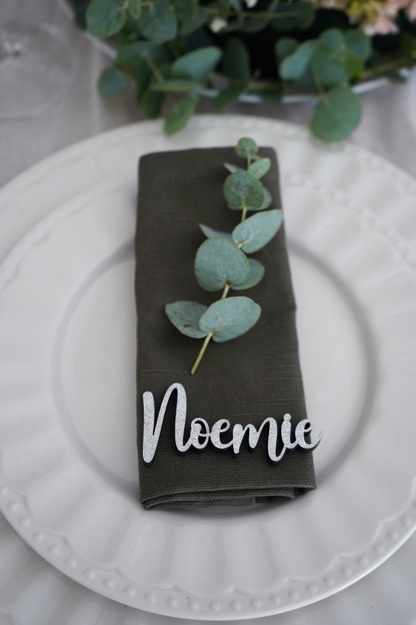 Prénoms pour place de mariage, chemin de table et placement des invités paillettes d'argent